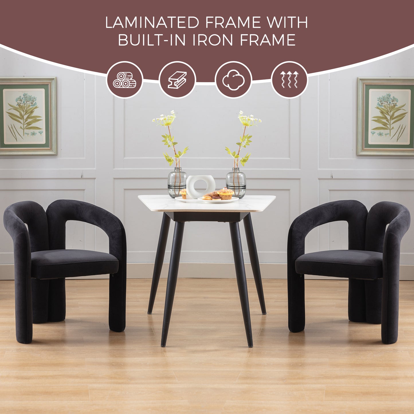 Contemporary Designed Velvet Fabric Upholstered Accent Dining Chair  Barrel Side Chairs Kitchen Armchair For Living Room Set Of 2  Black Velvet