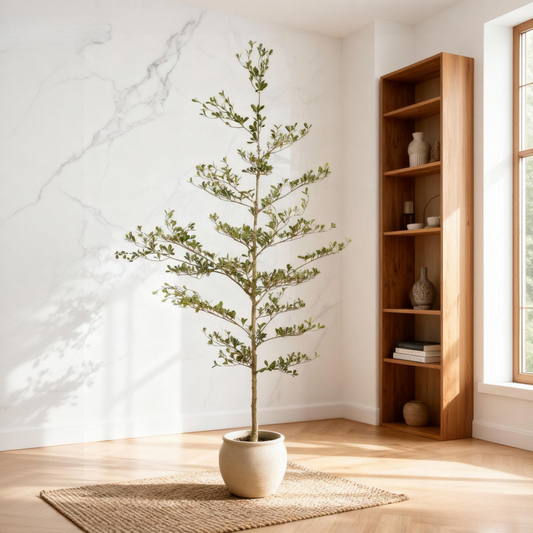 7FT Artificial Black Olive Tree with Black Plastic Pot, Realistic Tall Fake Plant for Indoor Home Living Room Corner Decoration, 1pc/set