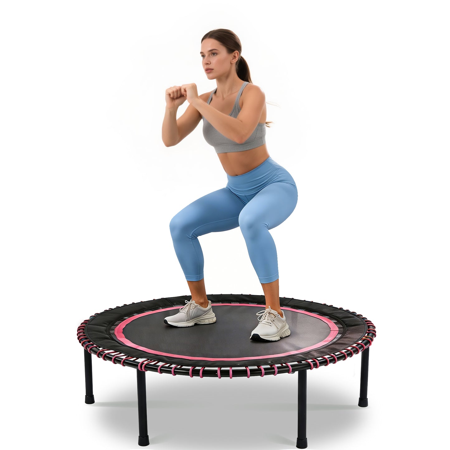 48 INCH Springless Mini Fitness Trampoline , Indoor Outdoor Exercise Rebounder For Quieter And Safer Workouts, Loading 450lbs, GYM Jumping Cardio Trainer ,Family Kids  Adult Exercise Trampoline