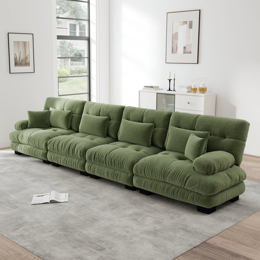 4 Seater Modular Corner Sofa With Deep Seat, Chenille Sofa Bed Comfortable Upholstered For Living Room, Apartment, Studio, Office,Chenille Green