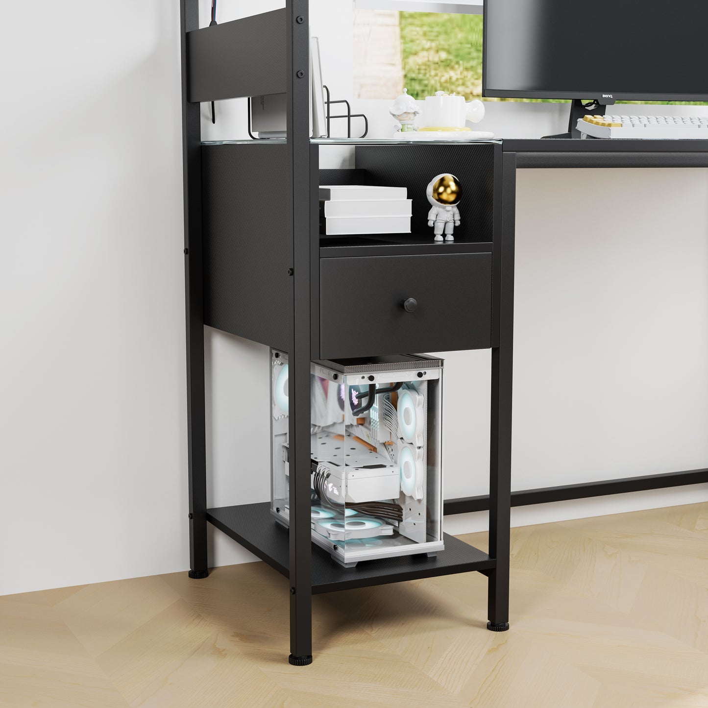 Computer Desk With Power Outlet & Storage Shelves, Study Writing Table With USB Ports Charging Station, PC Desk Workstation For Home Office, Black