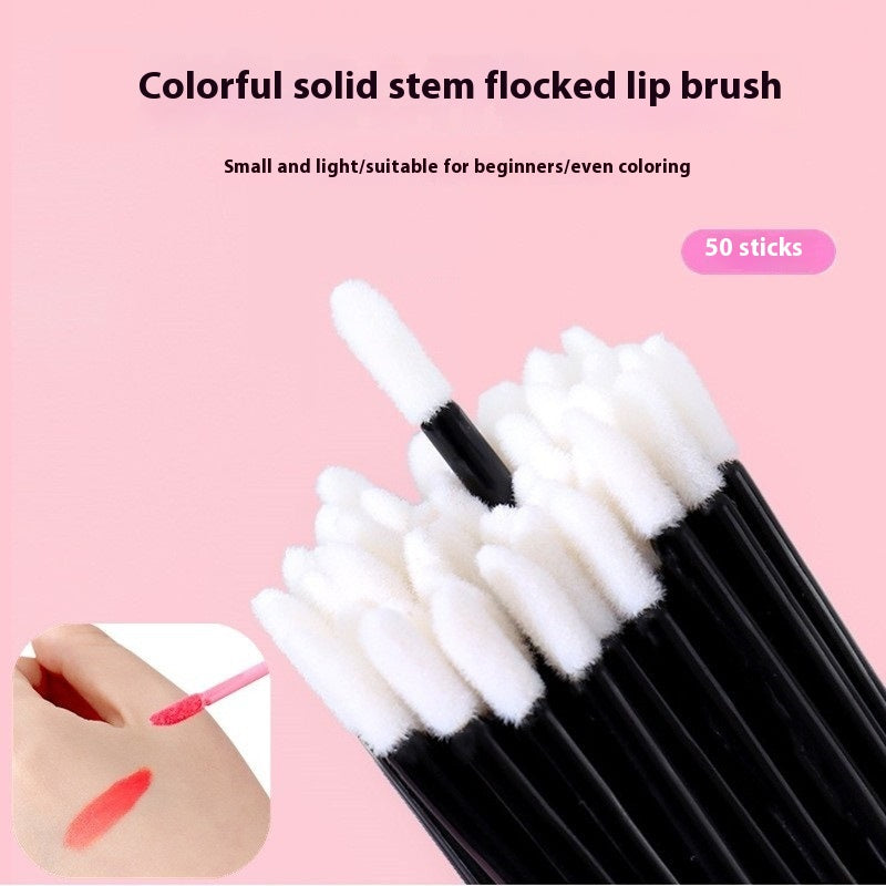 Fishing Rod Lip Brush Flocking Lipstick Makeup Brush Solid Lip Lacquer Brush Cotton Swab 50PCS