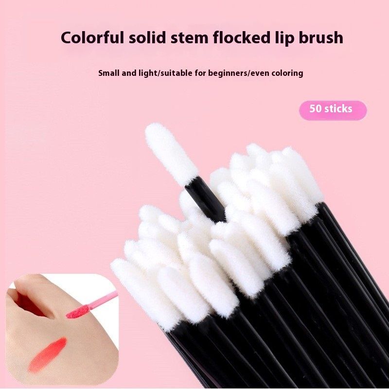 Fishing Rod Lip Brush Flocking Lipstick Makeup Brush Solid Lip Lacquer Brush Cotton Swab 50PCS