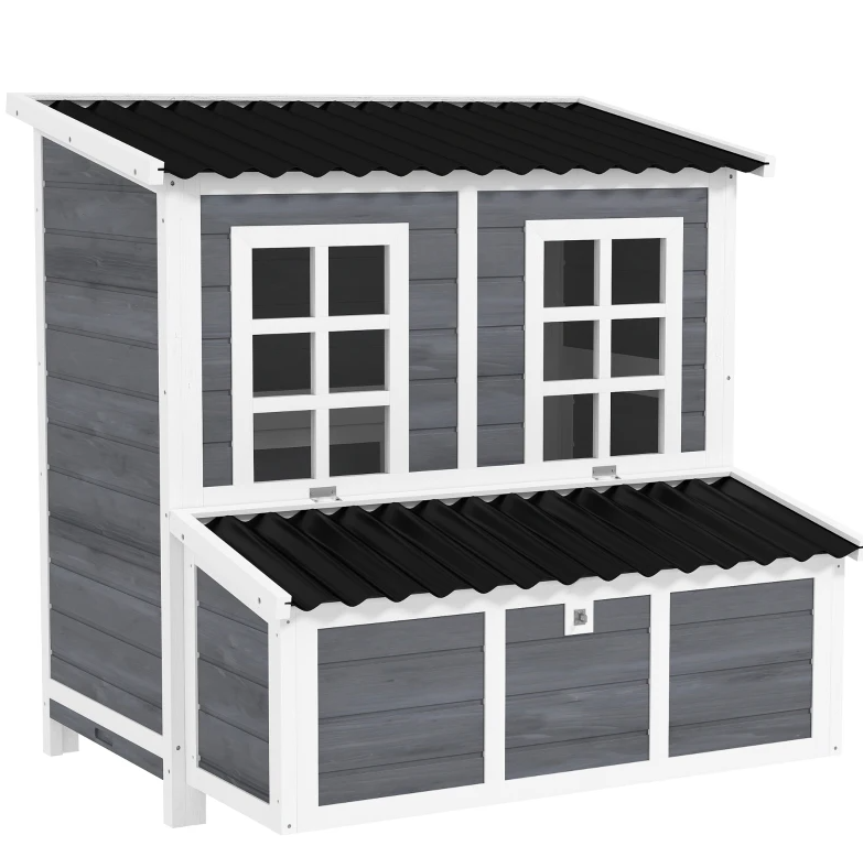 Wooden Pet Coop With Nesting Box,  39 Pet House For 4-6 Chickens, Rabbits