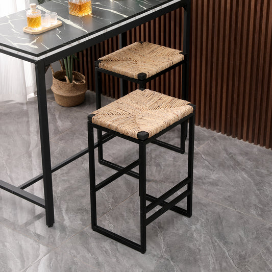 Set Of 2 Water Hyacinth Woven Bar Stools For Kitchen Counter Water Hyacinth Grass Backless Barstools With Footrest  Water Hyacinth Backless
