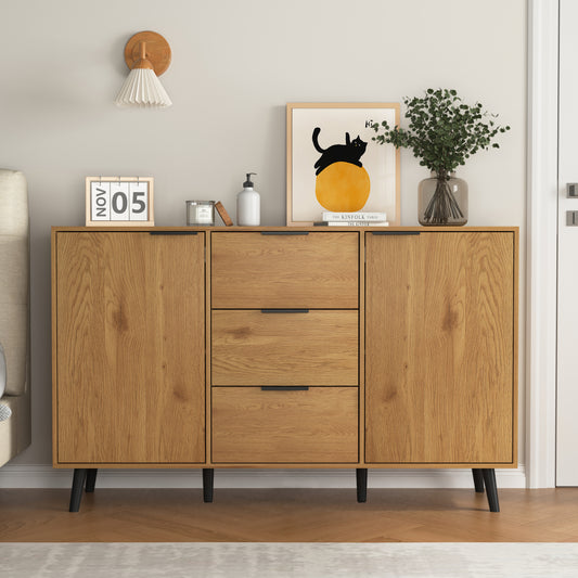 Sideboard Buffet Cabinet With Storage, Wood Coffee Bar Cabinet, 47.2  Kitchen Cabinet With 3 Drawers & 2 Doors, Kitchen Buffet Cabinet Cupboard Natural Wood Color