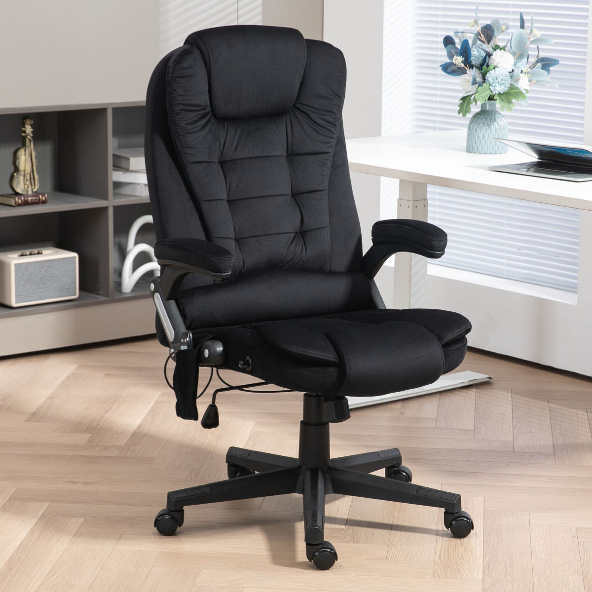 6 Point Executive Office Chair with Heat, Velvet High Back Vibrating Massage Office Chair, Black