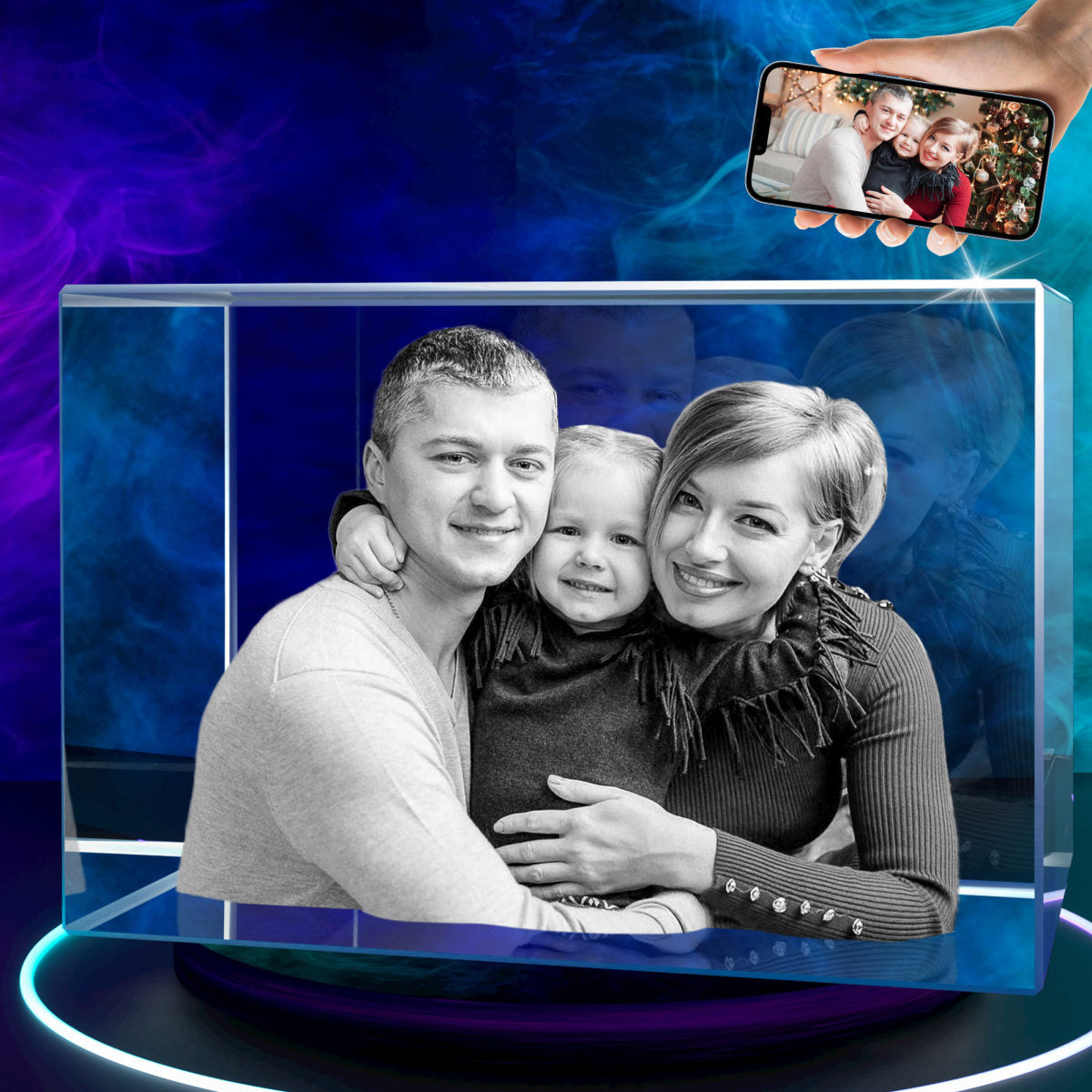 3D Crystal Photo Cube, Personalized Gifts For Father, Dad, Mom, Women, Her, Couple, Custom Gifts With Your Own Photo, 3D Laser Engraved Glass Picture, Anniversary Memorial, Landscape