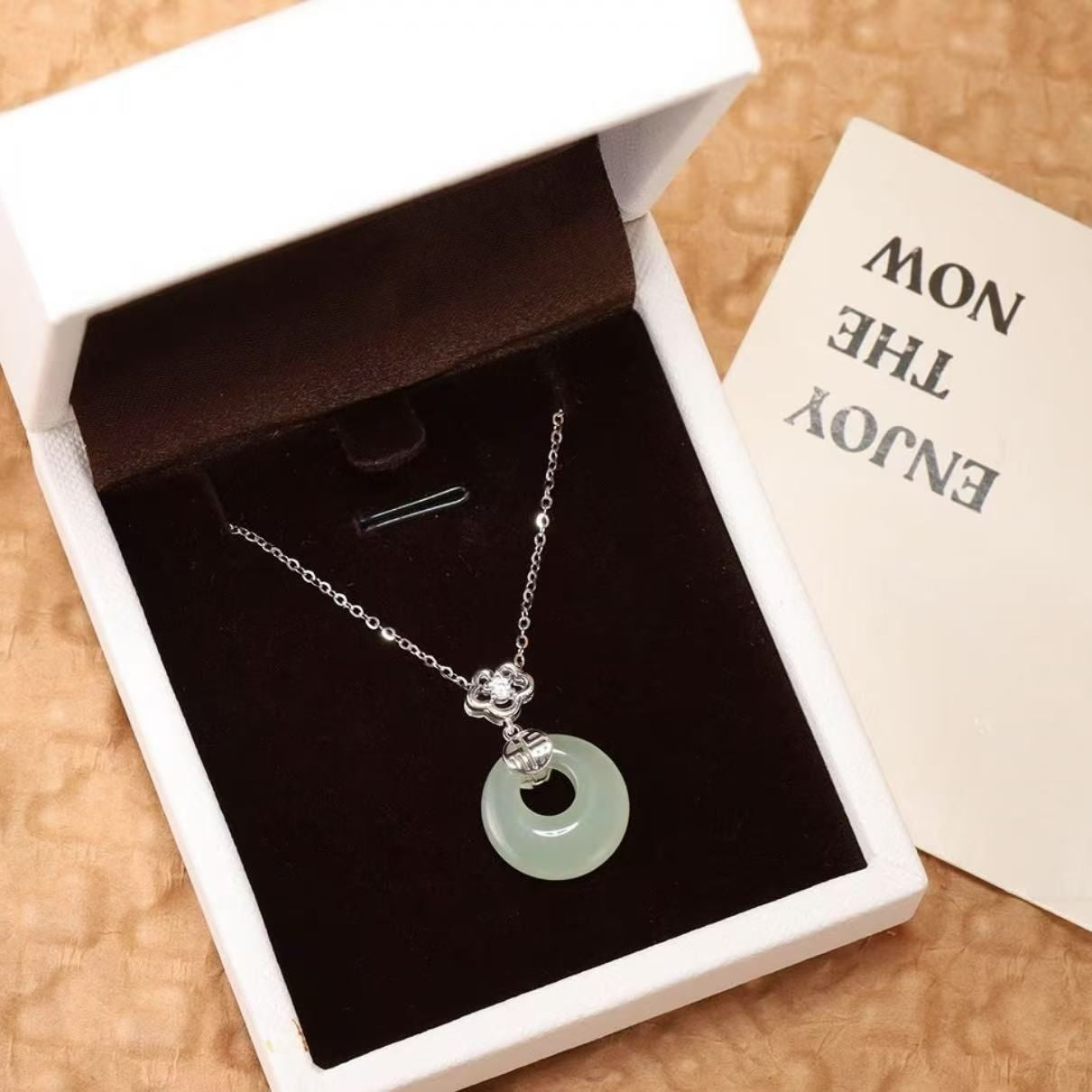 New Chinese-Style Imitation Hetian Jade Fortune And Peace Pendant Titanium Steel Necklace, Light Luxury Niche Design, Valentine's Day Gift For Mom