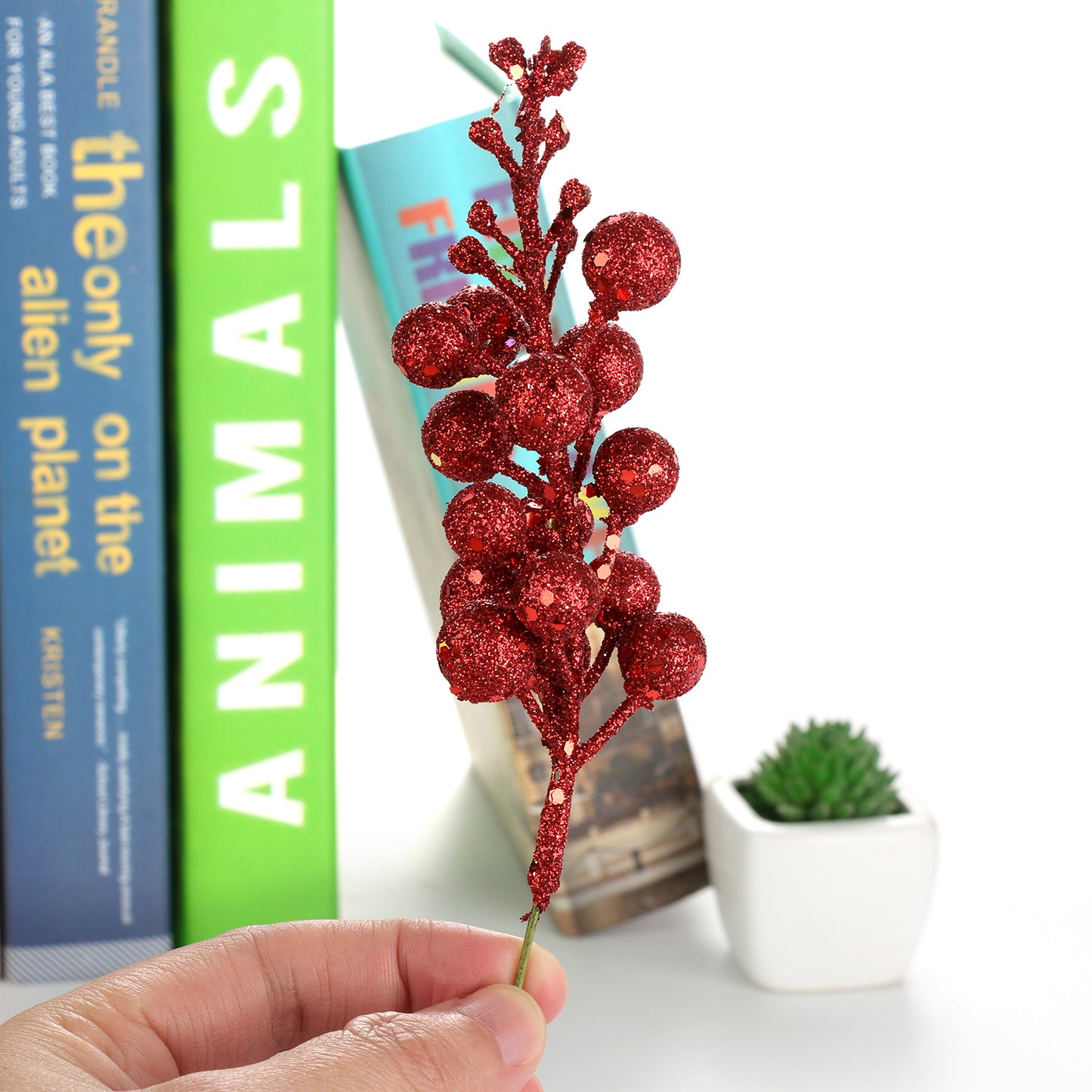 3Pcs Xmas Tree Decoration Berries Shining Sequined Simulated Wreath Rattan Decorative Accessories 15 Heads Holiday Home Decor Red