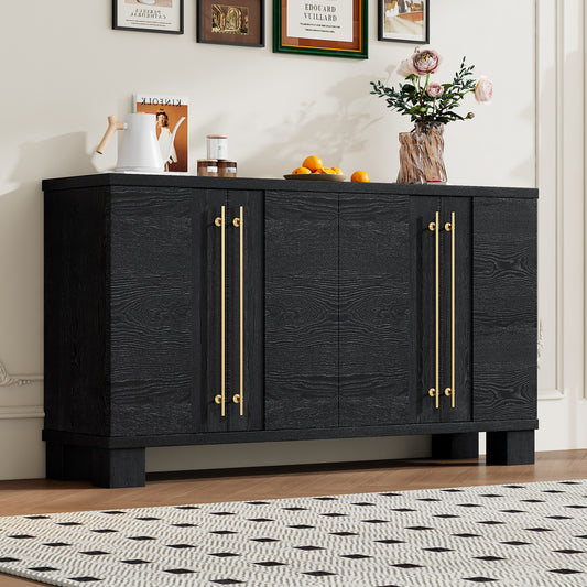 TREXM Sideboard Buffet Cabinet With Storage  Wood Sideboard With Adjustable Shelves And Gold Handles For Kitchen  Dining Room And Living Room  Black
