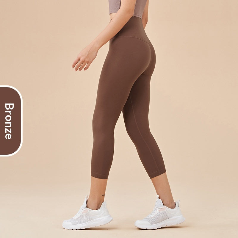 Women's Solid-Colored High-Waist Cropped Sports Fitness Pants