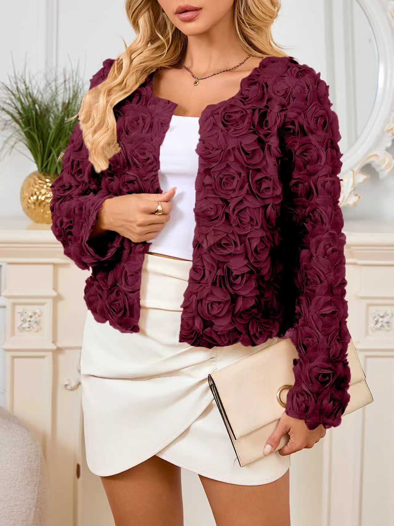 Womens Fashion Solid-color Long-sleeve Cropped Jacket Coat