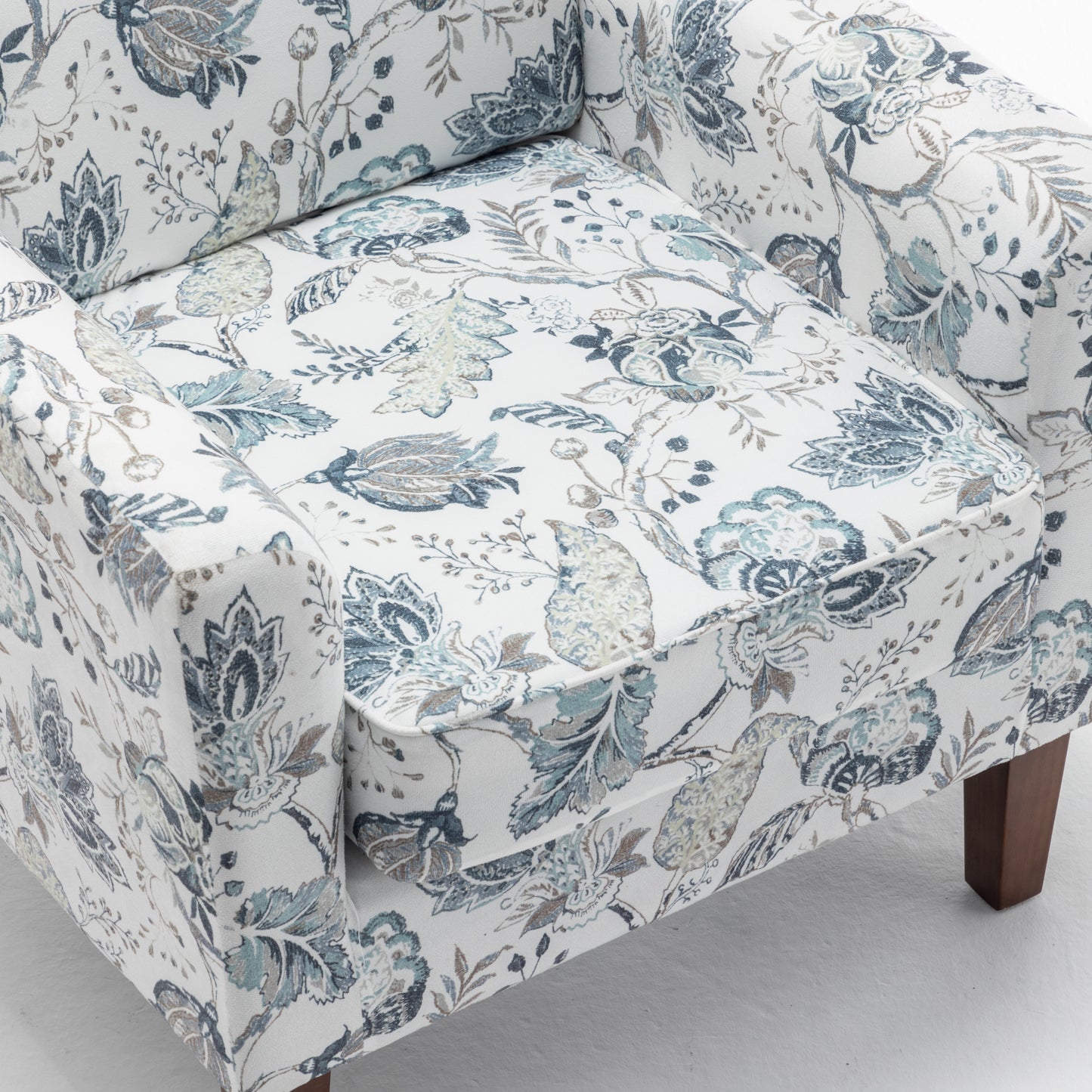 Patterned Polyester Blend Armchair, Solid Birch Wood Frame With Brown Tapered Legs, Foam Padded Accent Chair With Trim Detail For Living Room Office