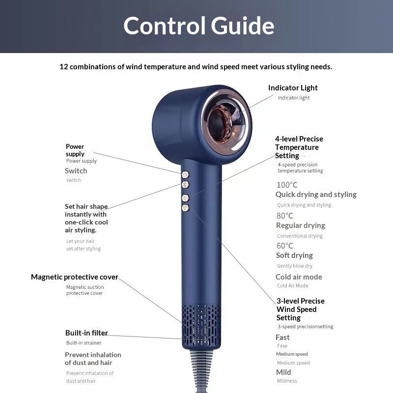 Household High-power Anion Fast-drying Bladeless Hair Dryer
