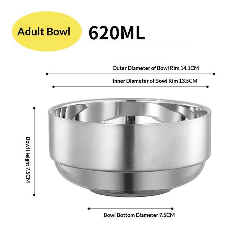 Commercial Korean-style Minimalist Stainless Steel Double-layer Bowl