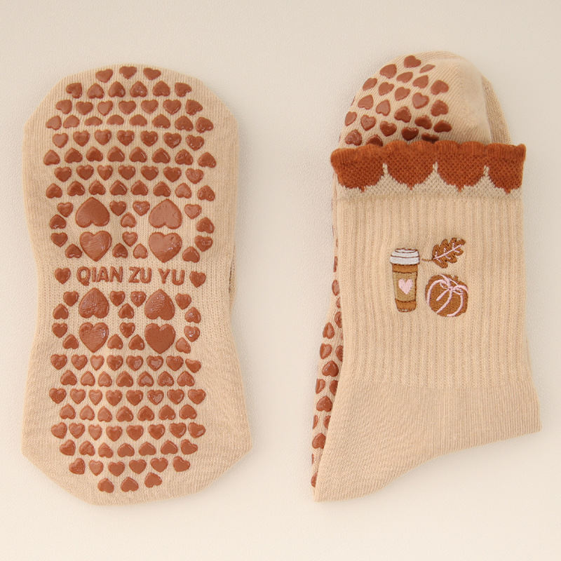 Yoga Socks With Cherry Embroidery And Lemons