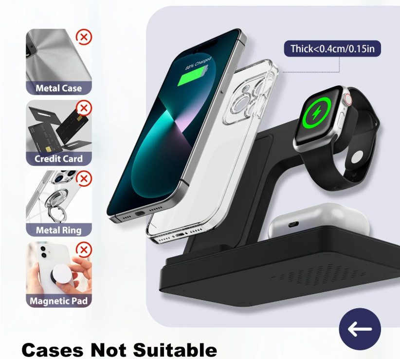 3 In 1 Magnetic Wireless Charger Stand 15W Fast Charging Dock Station Multiple Devices