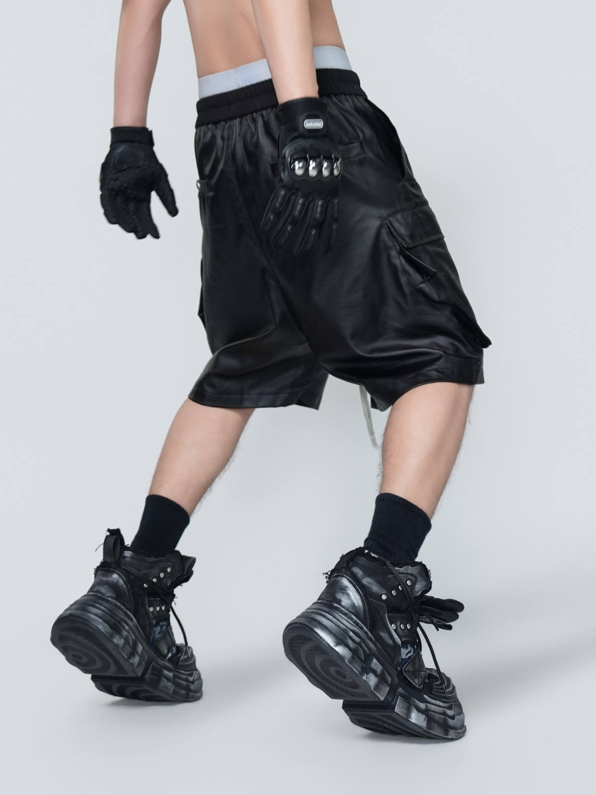 Dark-tech Wax-coated Utility Denim Shorts