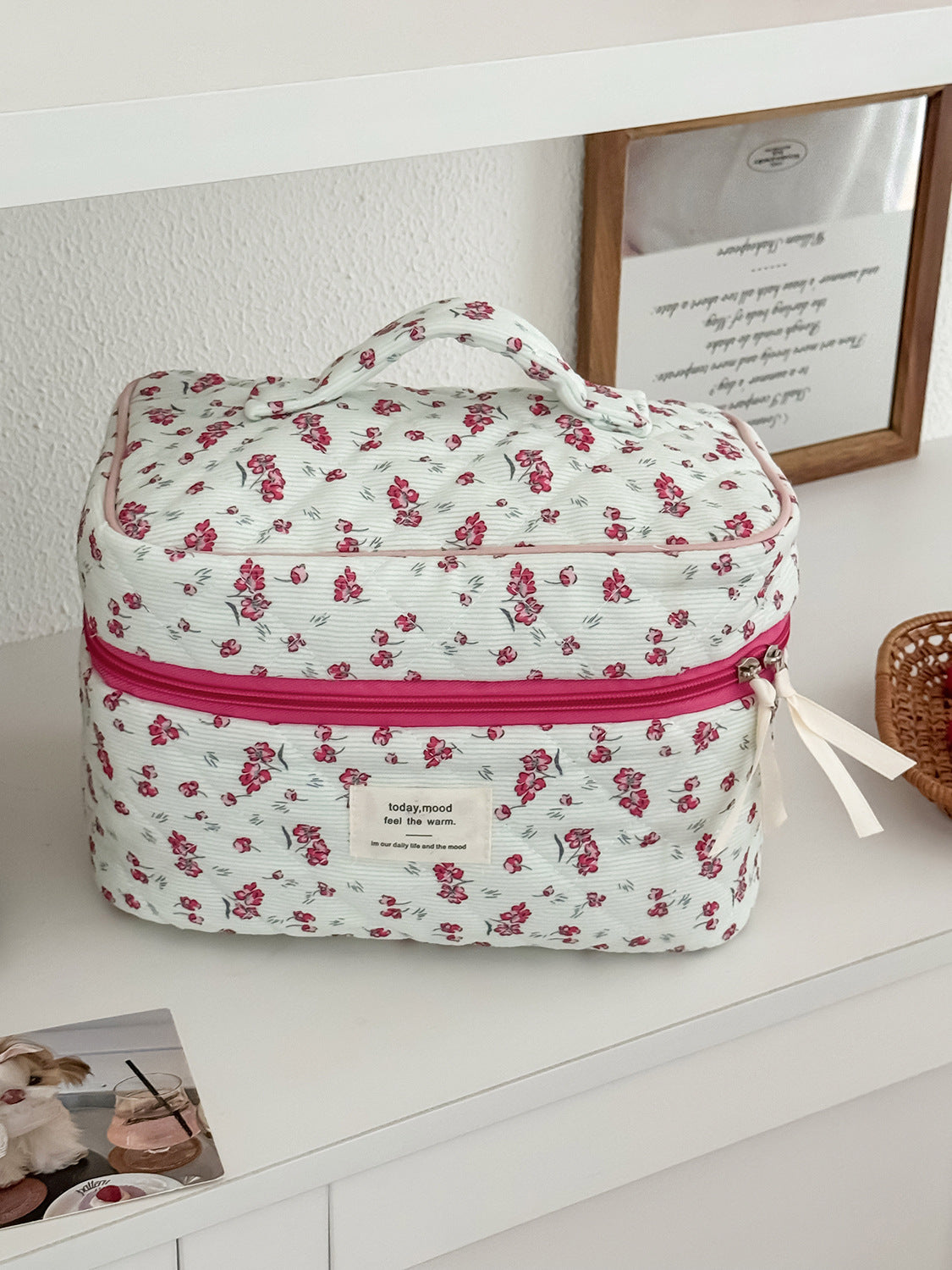 New Corduroy Green Floral Makeup Bag