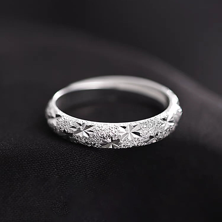 1 Pair 999 Sterling Silver Sparkling Starburst Couple Rings, Polished Carved Style, For Daily Wear & Valentine's Gifts