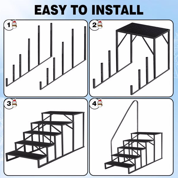 5 Step Ladder With Handrail, Swimming Pool Ladder Above Ground, 660 Lb Load Capacity RV Steps With Anti-Slip Panel, Mobile Home Stairs For Reaching And Getting High