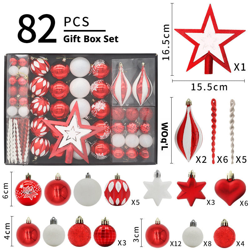 Christmas decorations-red and white Christmas tree decorative pendants-82 pieces-1 set