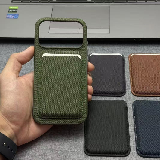 Magsafe-compatible Tech Fabric Card Holder With A Woven Texture And Strong Magnetic Attachment