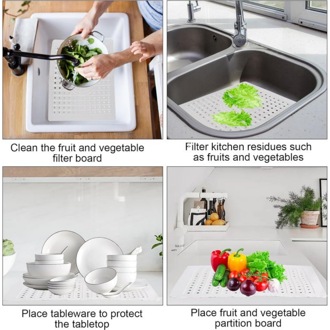 Set Of 2 Kitchen Sink Mats Made Of Rubber, 31.4 X 26 Cm, Kitchen Sink Protection  Light Grey - Rectangular