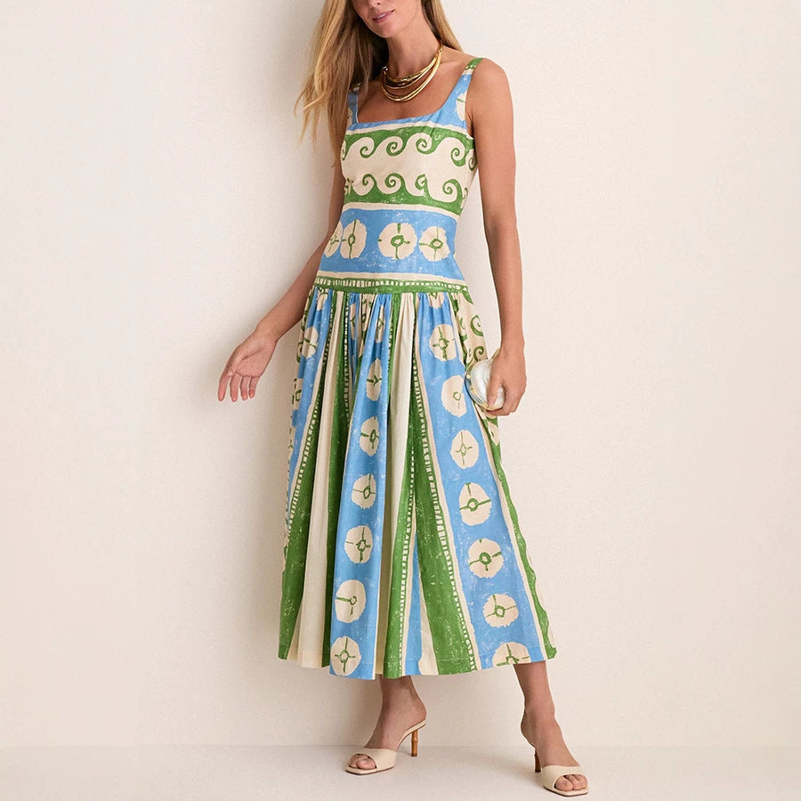 Summer New Linen Position-print Dress For Women