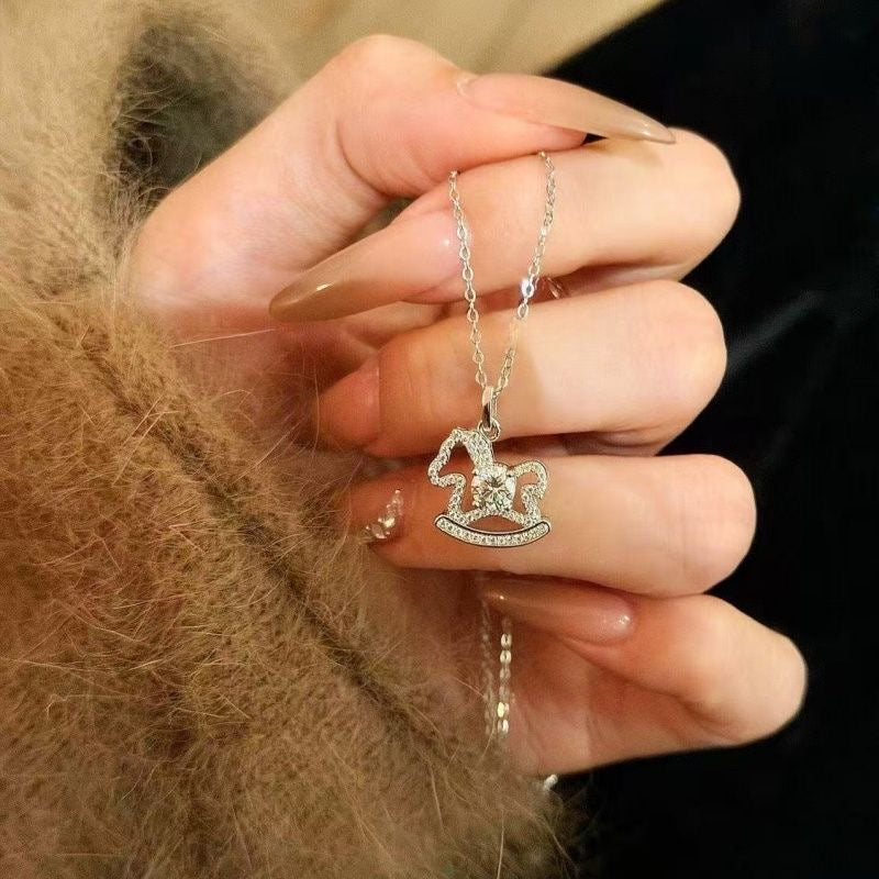 1pcs 999 Sterling Silver Hollow Rocking Horse Necklace, Dainty Trendy Style, Ideal For Birthday & Holiday Gifts