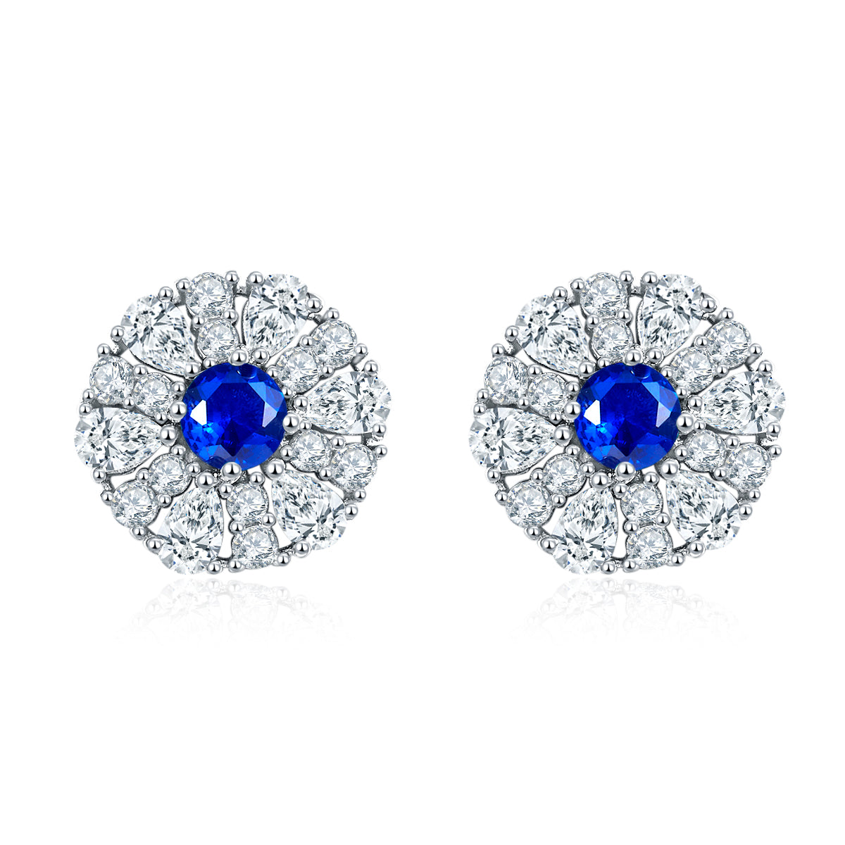 S925 Sterling Silver Cluster Stud Earrings, 3.5mm Lab-Grown Ruby Sapphire Emerald Halo, Platinum Plated 2.2g Women's Jewelry Gift Box