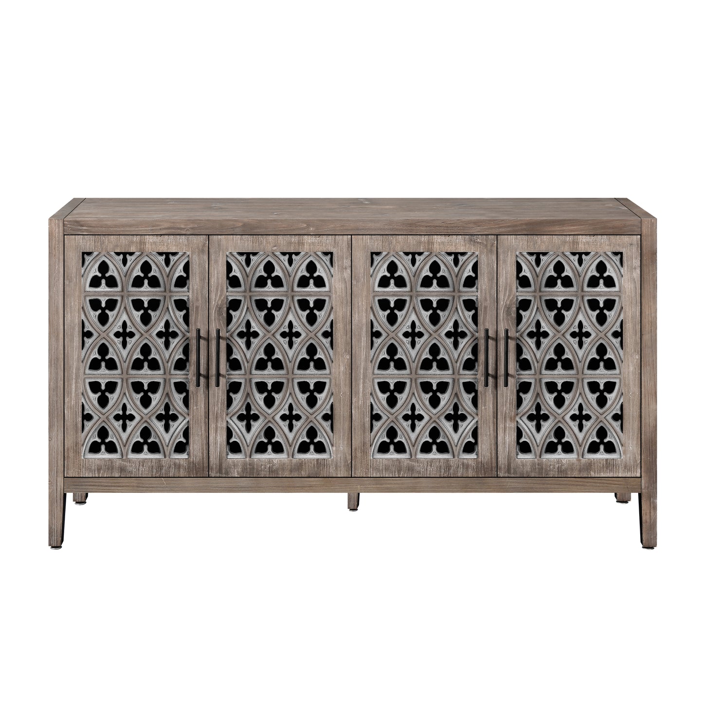 Hollow Four Door Antique Cabinet, American Country Style, Suitable For Living Room, TV Cabinet, Kitchen  Brown