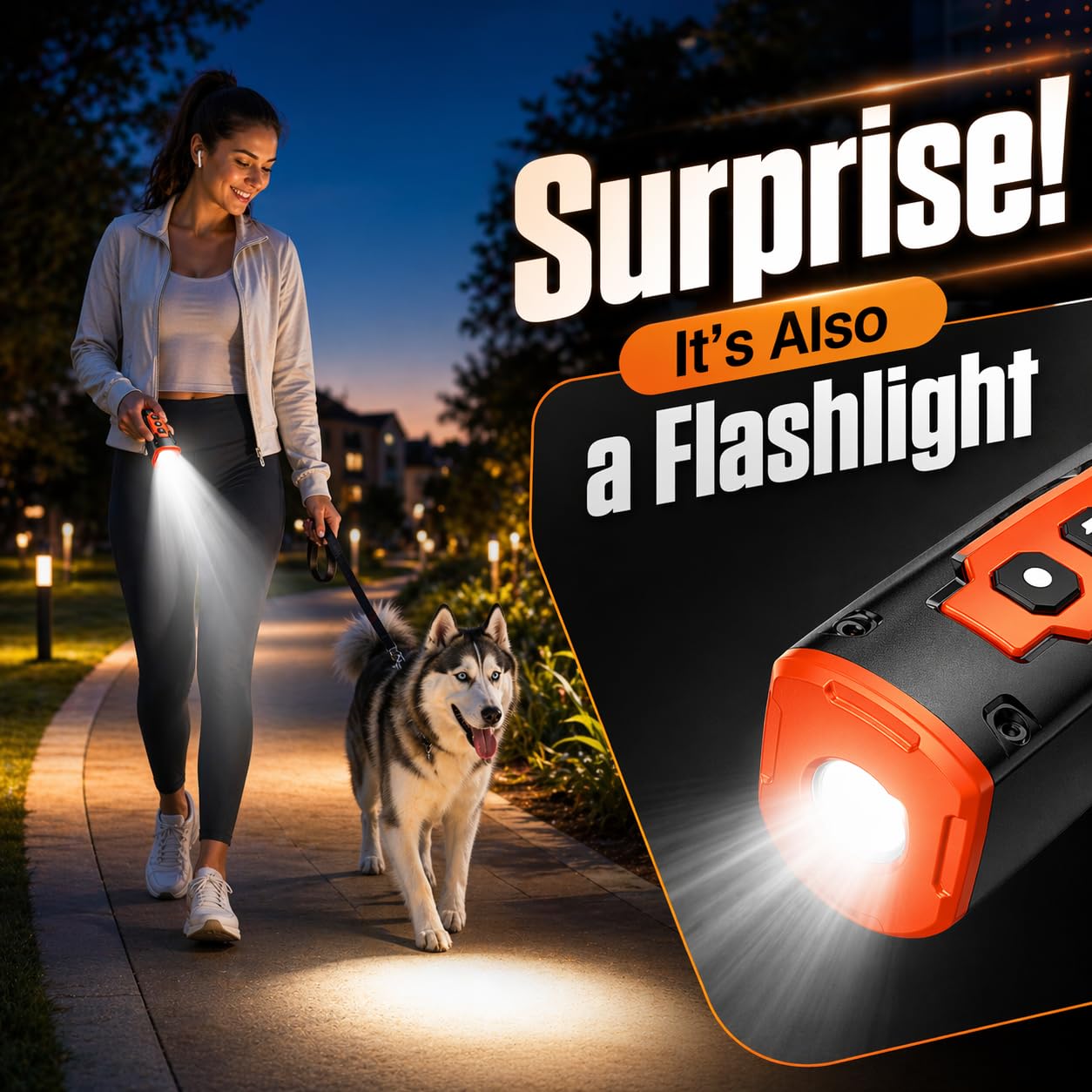 Dog Bark Deterrent Devices, 1-Touch Anti-Barking Device For Dogs With 3 Ultrasonic Heads, 50ft Range, Rechargeable & Safe Dog Training Tool With Flashlight, Helps Improve Behavior