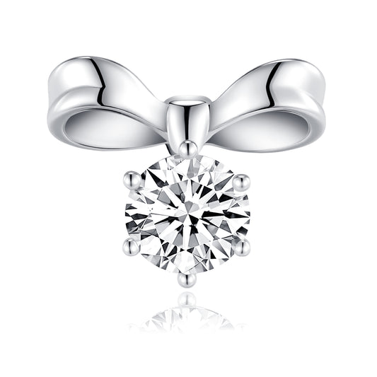 S925 Sterling Silver Bow Stud Earrings, 1ct D-VVS1 Moissanite, Platinum Plated 3.1g Women's Jewelry With GRA Certificate Gift Box