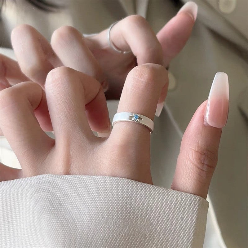 1pc 999 Sterling Silver Brushed Blue Zircon Band Ring, Retro & Elegant Style, Perfect For Daily, Dating & Gifting, Ideal Valentine's Gift
