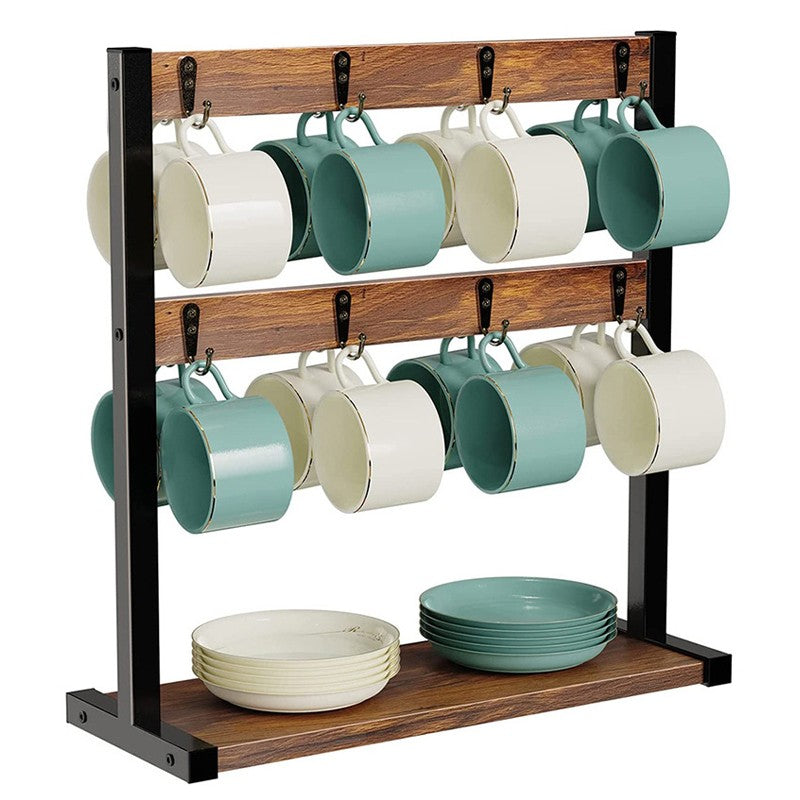 Tabletop Wood Cup Storage Rack Display Shelf Coffee Mug Holder Desk Space Saving