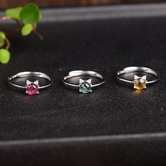 Ring Kitten Head Cat Ears Live Mouth 925 Silver Female Accessories