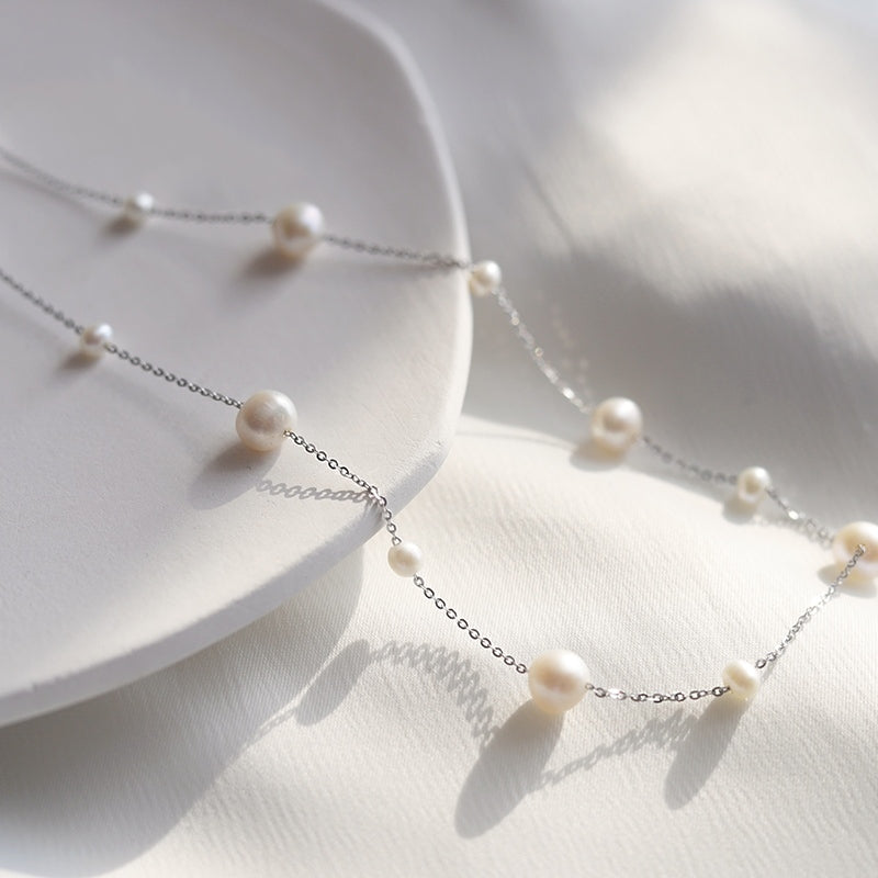 1pc 999 Sterling Silver Pearl Adjustable Necklace, 4 Ways To Wear, Delicate Style, Perfect For Daily Wear And Valentine's Gift