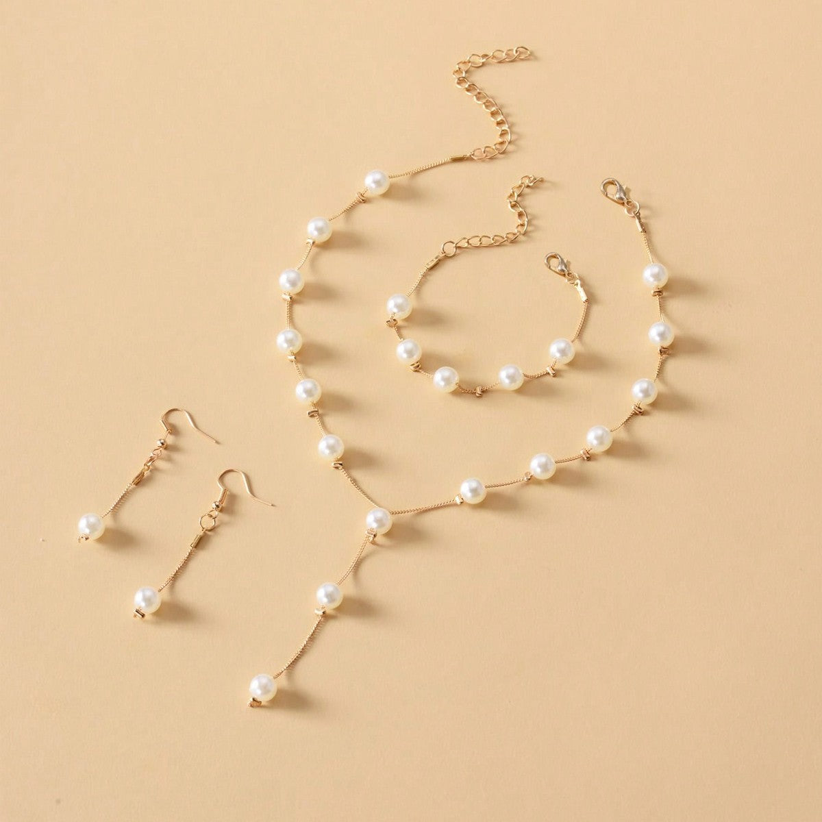 4-piece Imitation Pearl Earrings, Bracelets, Necklace Jewelry Set, Wedding, Party, Vacation Accessories, Mother's Day, Valentine's Day, Wedding Anniversary, Birthday Gifts, Halloween, Christmas Gifts