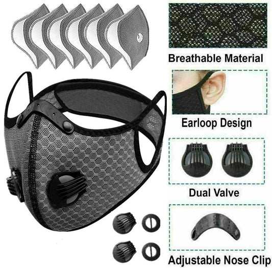 Face Mask With Active Carbon Filter Breathing Valves Reusable Cycling Sport Mesh
