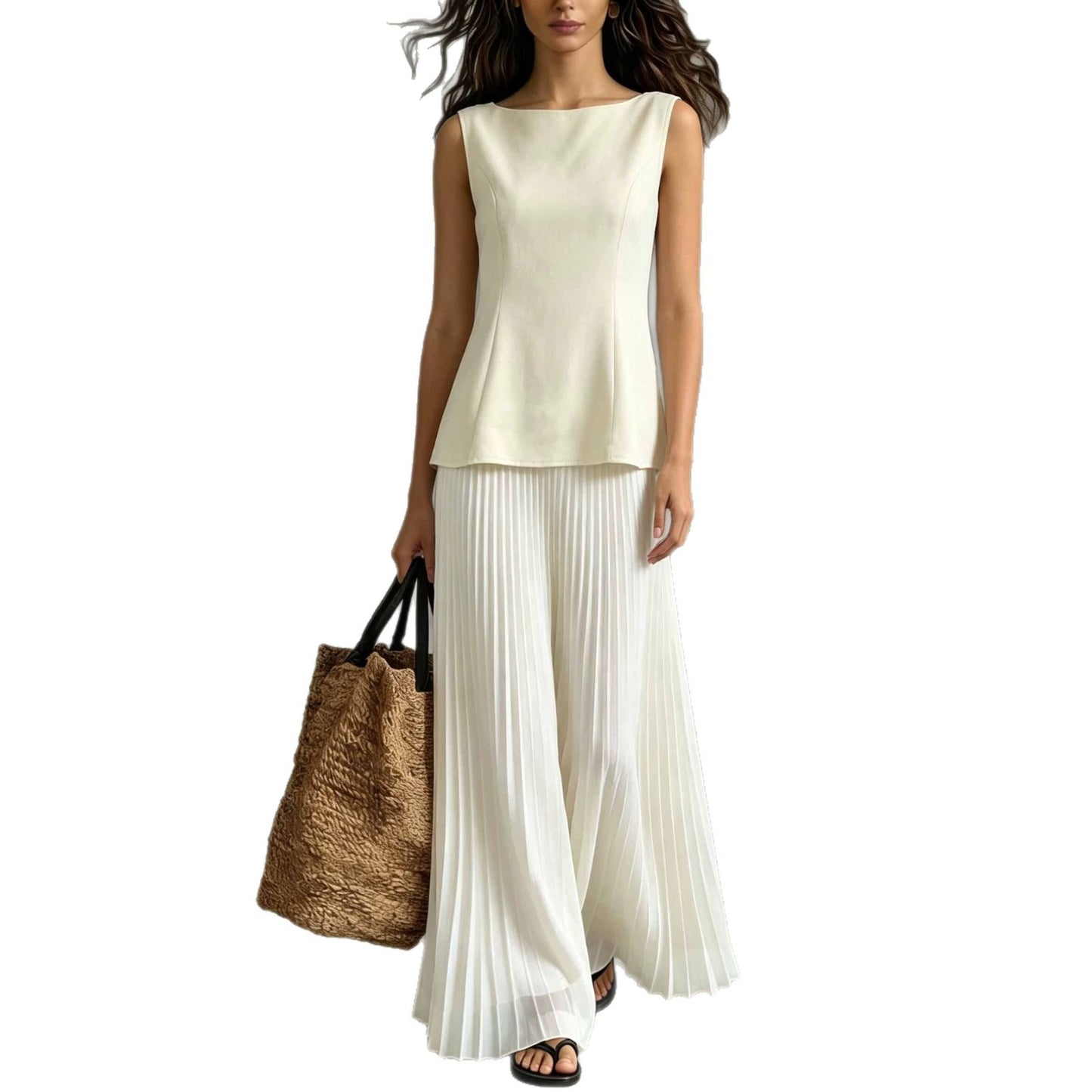 Casual Chiffon Pleated Two-piece Set Vest And Skirt Best-selling Style