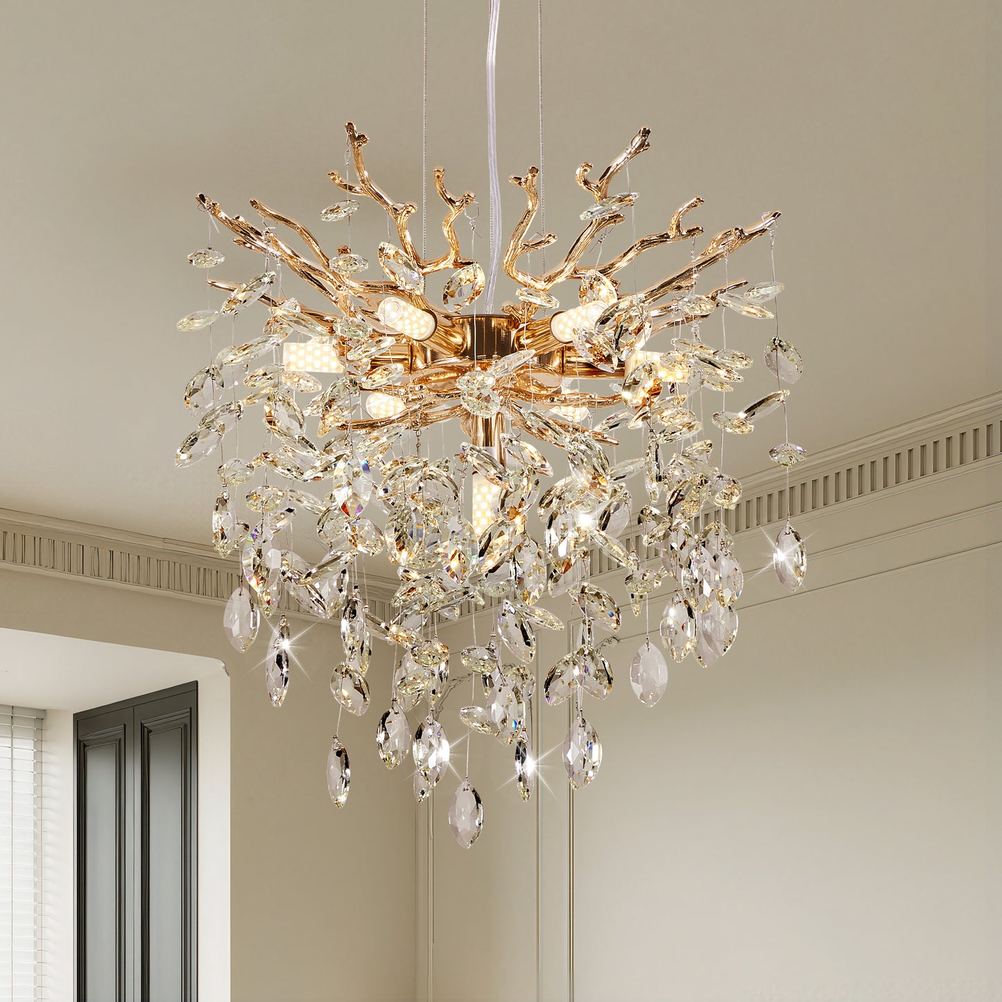 Modern Tree Branch Crystal Chandelier Luxury Gold Crystal Pendant Lighting 18  Contemporary 7-Light Chandeliers For Dining Room Kitchen Bedroom Living Room
