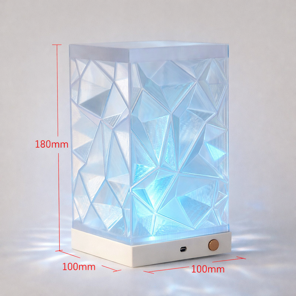 3D Printed Crystal Ambient Lamp RGB Remote Control USB-C Rechargeable Diamond Night Light For Bedroom Decor