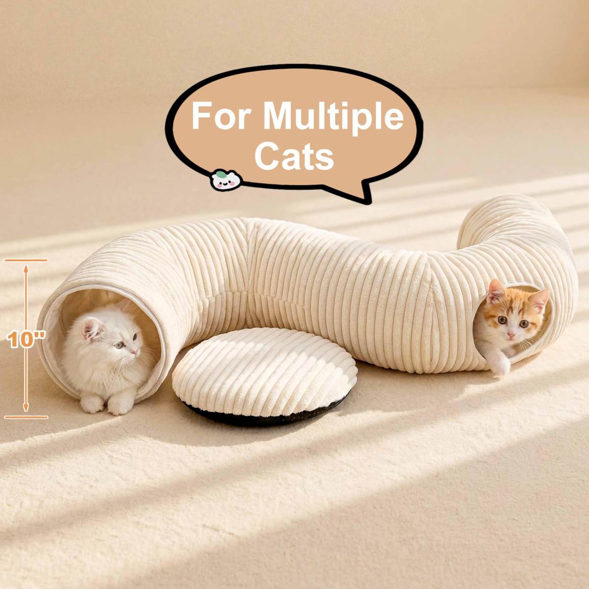 Cat Tunnel Bed With  Interactive Cat Toys, Cat Tube With Kitten Toys For Indoor Kittens, Collapsible Play Tunnel, White