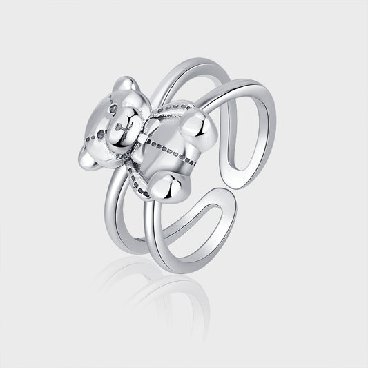 Korean Style S925 Silver Cute Cartoon Bear Ring