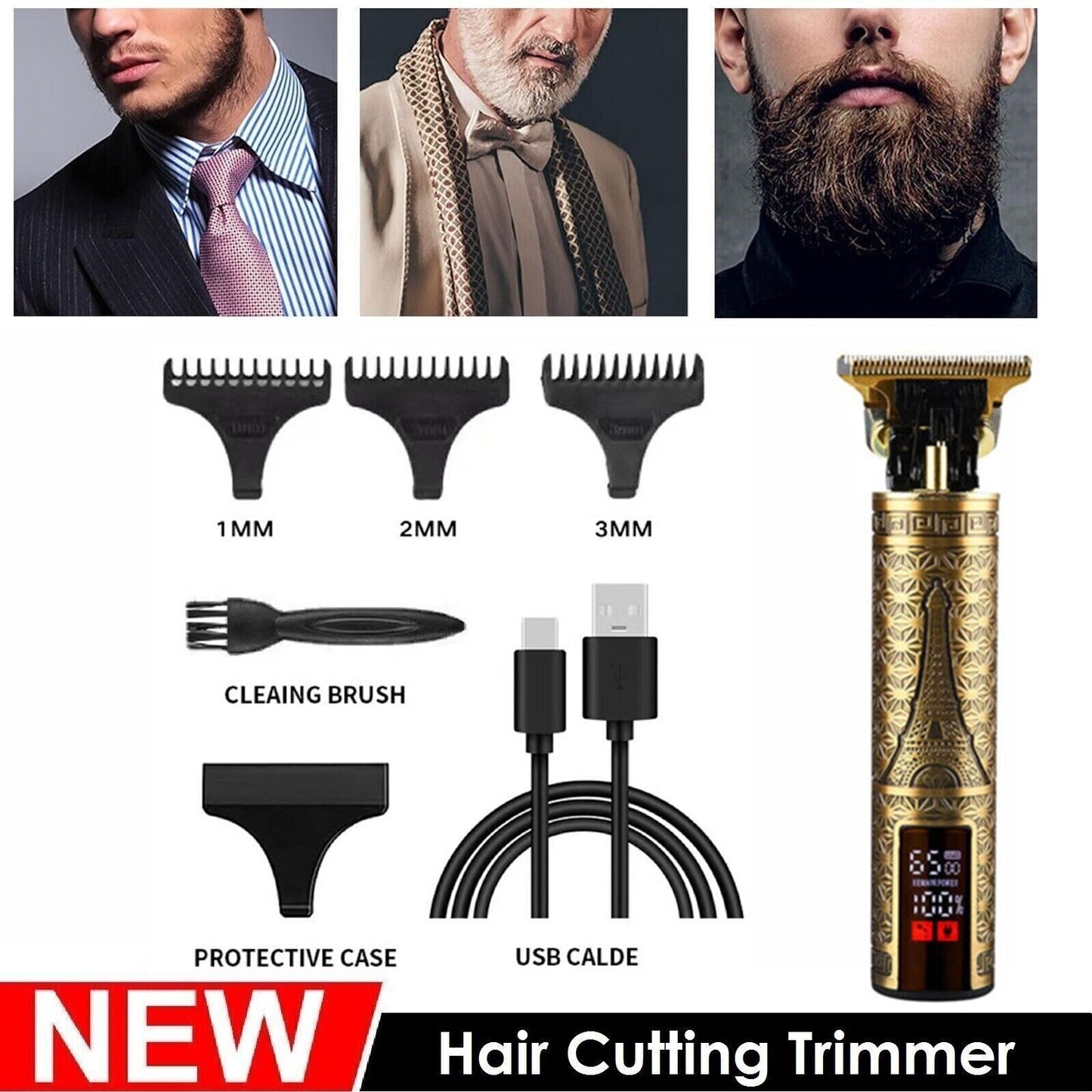 Professional Cordless Hair Clippers Beard Trimmer Men Hair Cutting Barber Shaver