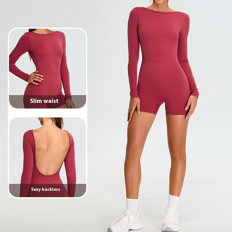 Long Sleeve Yoga Jumpsuit Women's Beauty Back Exercise Tight One-piece
