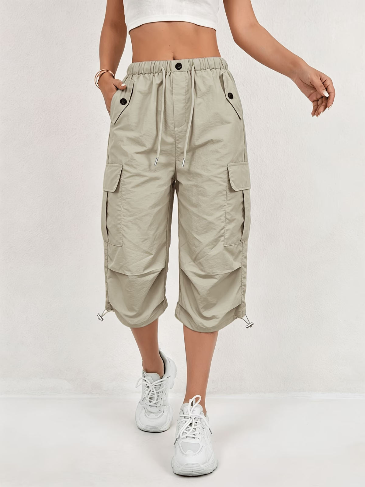 Bestseller Women's Cargo Capri Pants With Multiple Pockets, Lightweight Quick Dry Outdoor Running Athletic Trousers