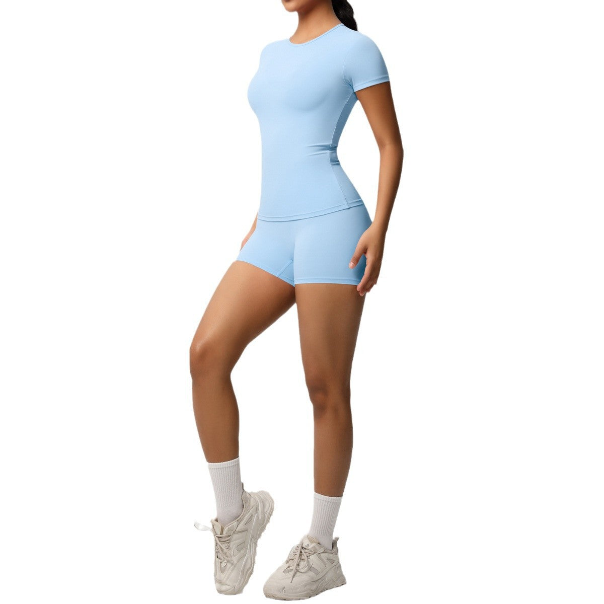 Slimming Stretchy T-Shirt And Fitness Shorts Set For Women